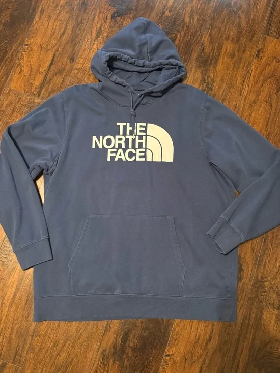 The North Face Hoodie Mens XXL Navy Sweatshirt Long Sleeve Hooded Big Logo - Picture 1 of 10